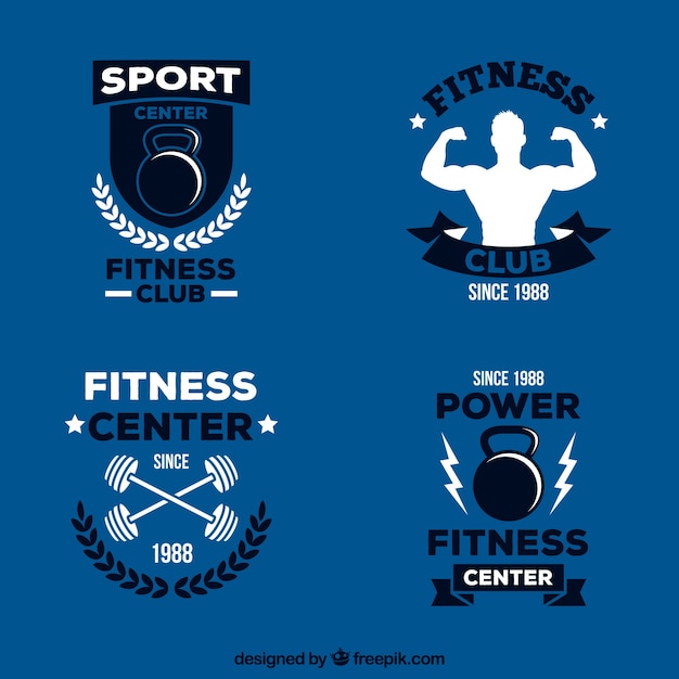 Vettore gratuito collezione di etichette blu fitness