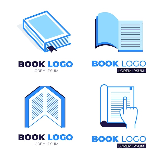 Vettore gratuito collezione di logo del libro design piatto blu