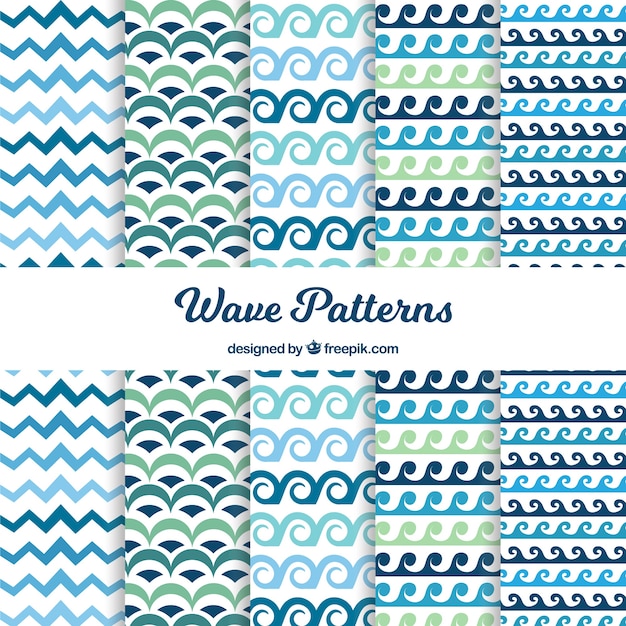 Collection of blue and green wave patterns