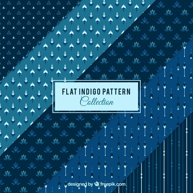 Collection of blue patterns with decorative shapes