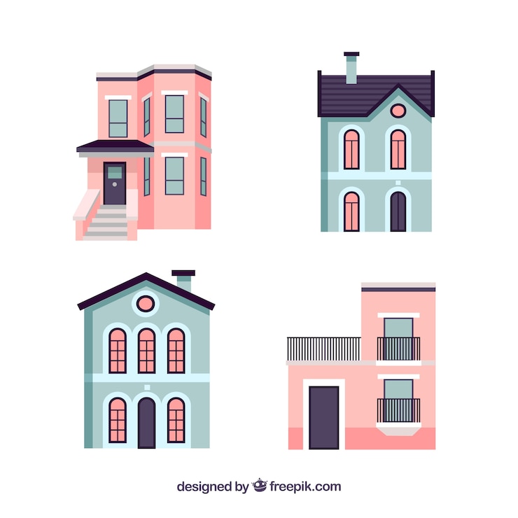 Free Vector collection of blue and pink houses