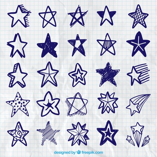 Free Vector collection of blue scribbles stars