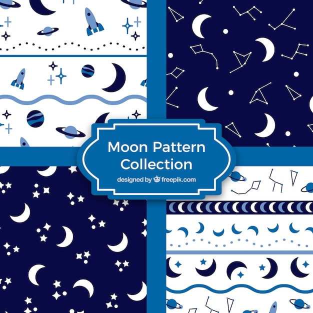 Free vector collection of blue and white moon patterns