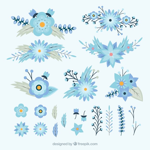 Collection of blue winter flowers
