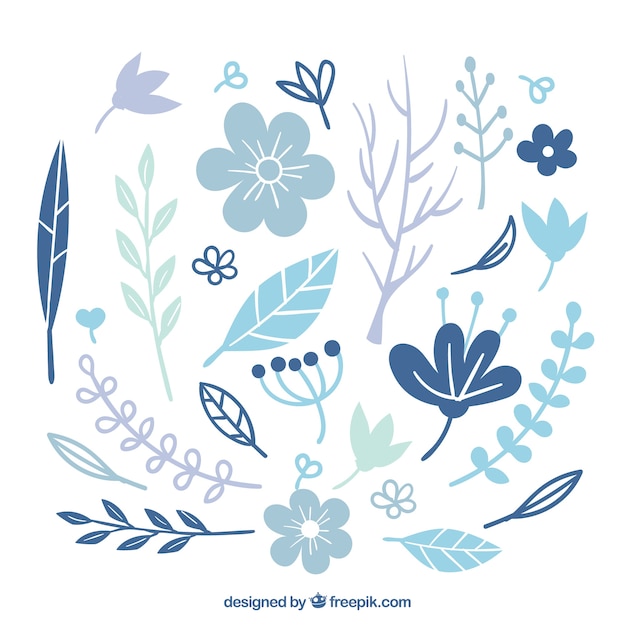 青い冬の葉と花のコレクション