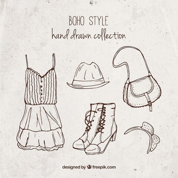 Collection of boho clothes hand drawn