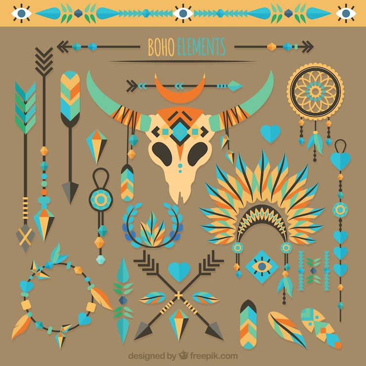 Free Vector collection of boho elements with feathers