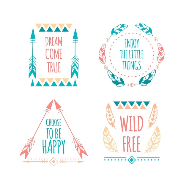 Collection of boho frames in flat design