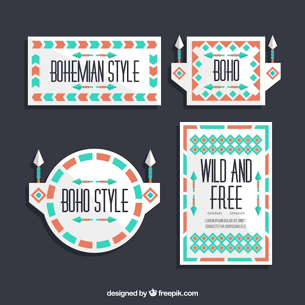 Free vector collection of boho labels in flat design