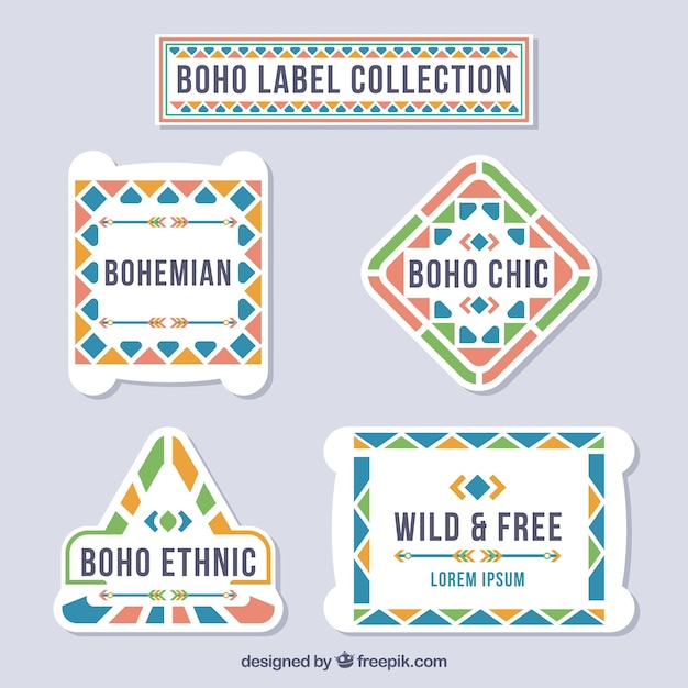 Free vector collection of boho labels with geometric shapes