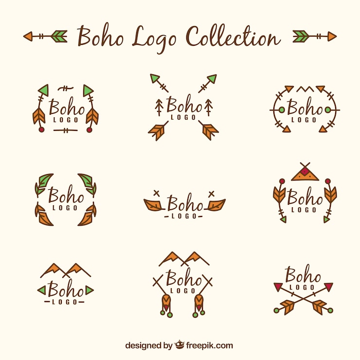Free Vector collection of boho logos with color details