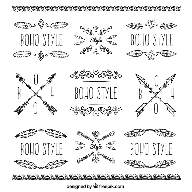 Collection of boho ornaments and stickers