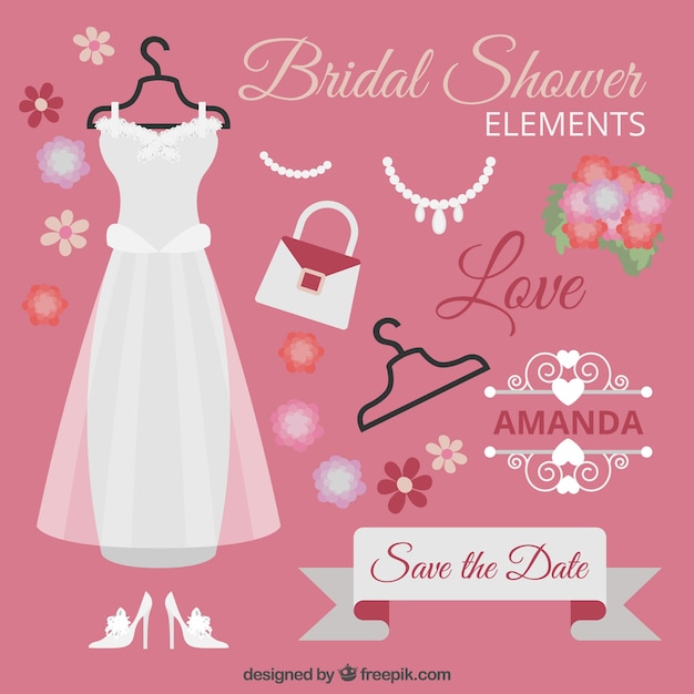 Vettore gratuito raccolta di elementi bridal shower