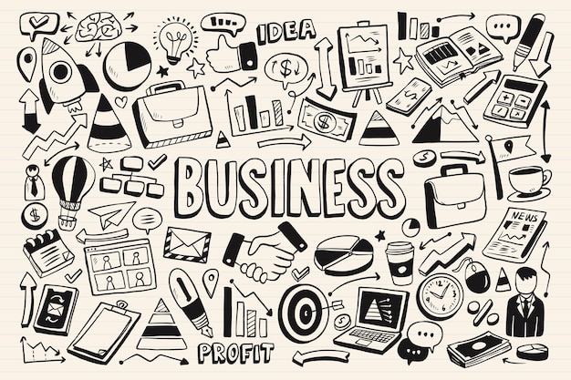 Free vector collection of business monochromatic doodles