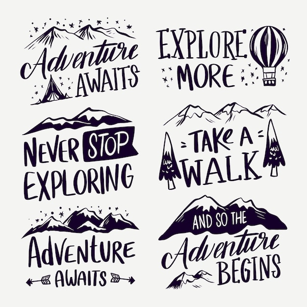 Collection of camping and adventures lettering