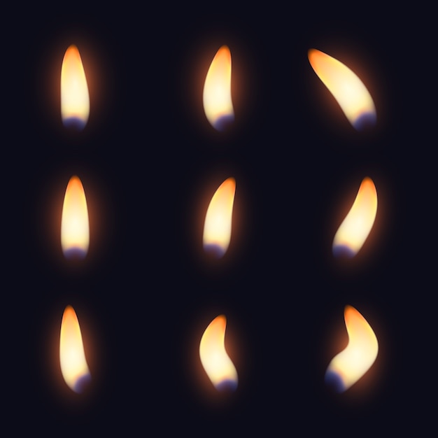 Collection of candle flames in the dark