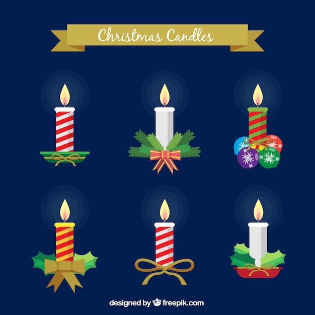 Free vector collection of candles with christmas decoration