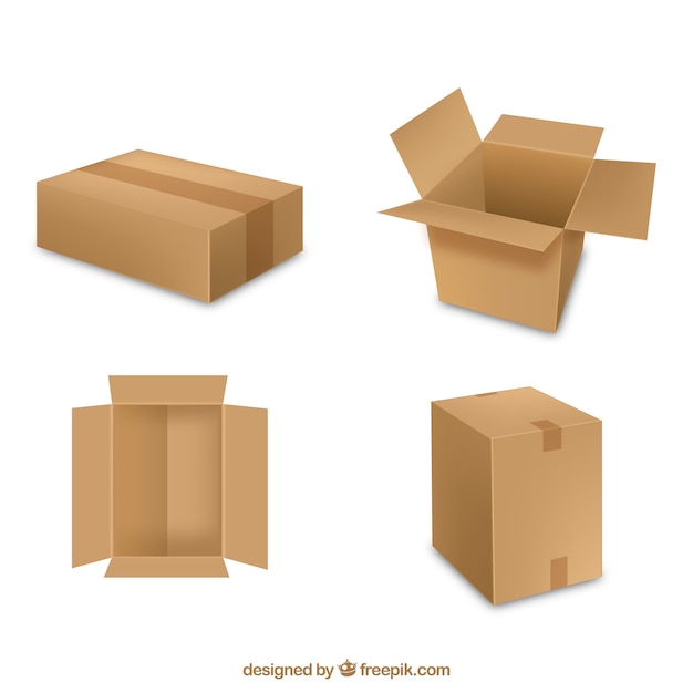 Collection of cardboard boxes in realistic style
