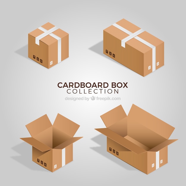 Collection of cardboard boxes in realistic style