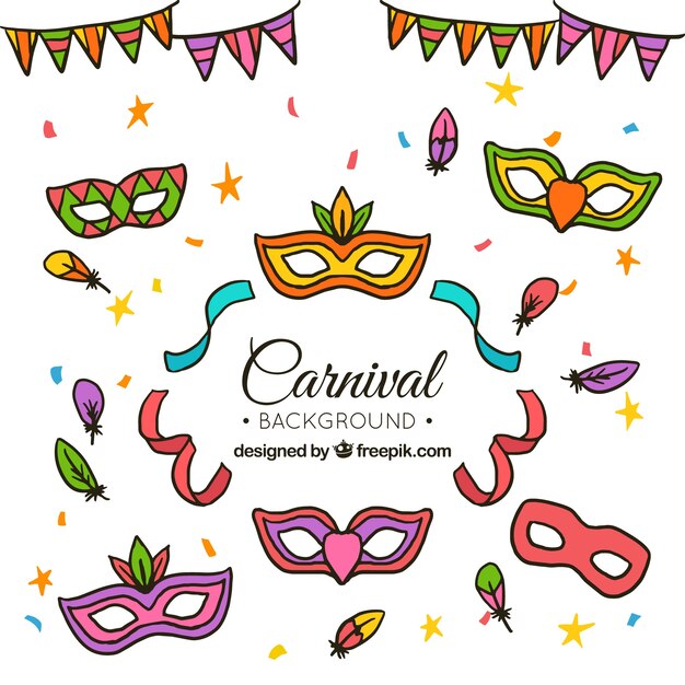 Collection of carnival masks in flat design