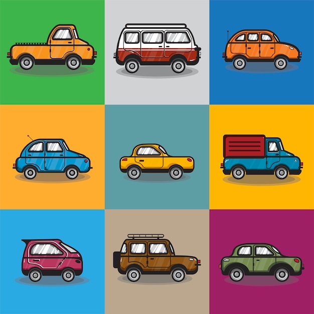 Free vector collection of cars and trucks illustration