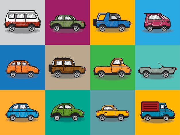 Vettore gratuito raccolta di illustrazione di automobili e camion