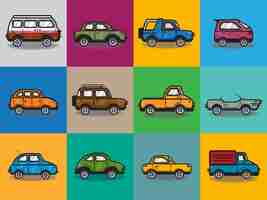 Free vector collection of cars and trucks illustration