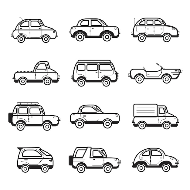 Free vector collection of cars and trucks illustration