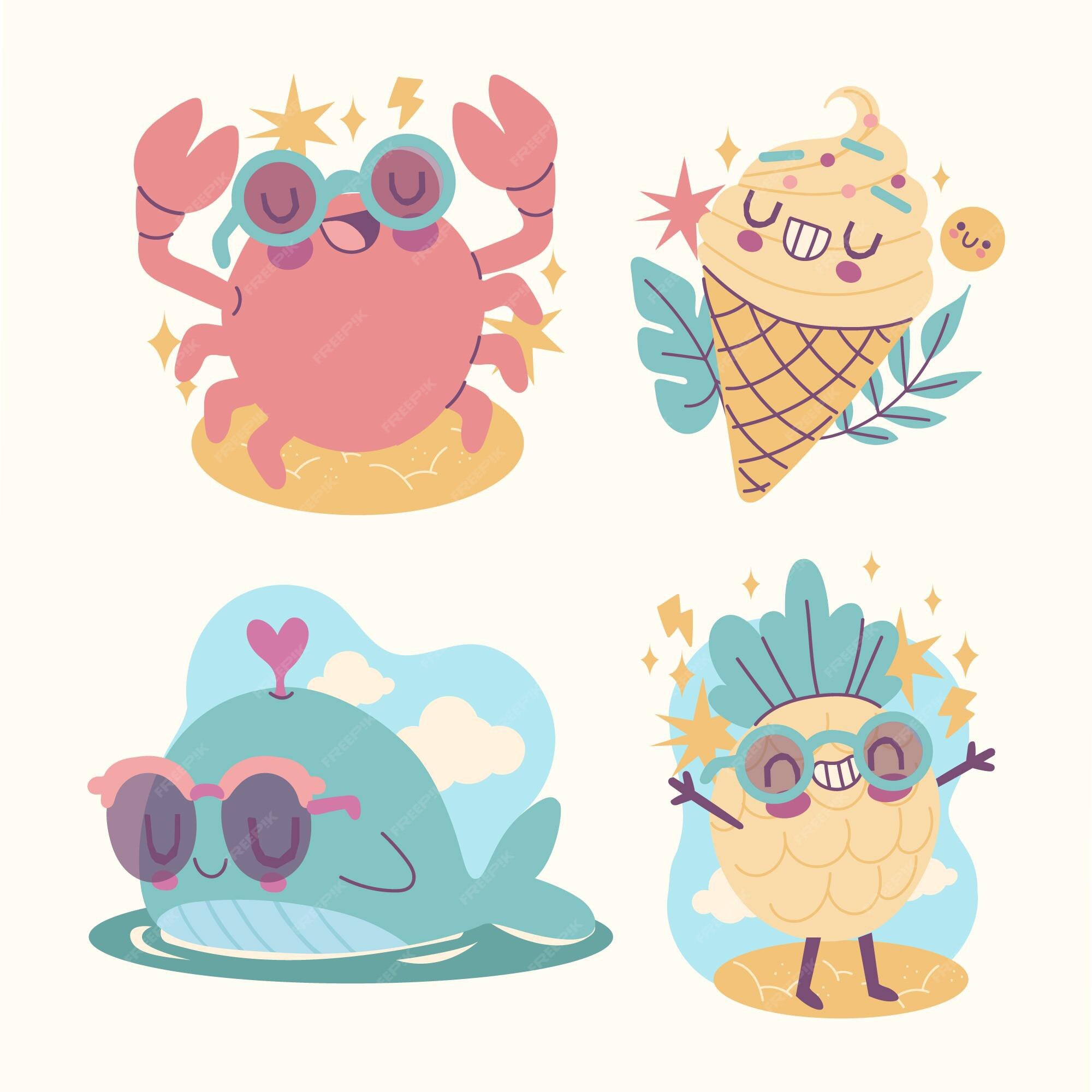 Free Vector | Collection of cartoon summer stickers Free Vector | Collection of cartoon summer stickers