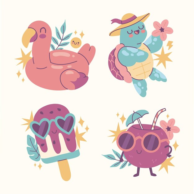 Collection of cartoon summer stickers
