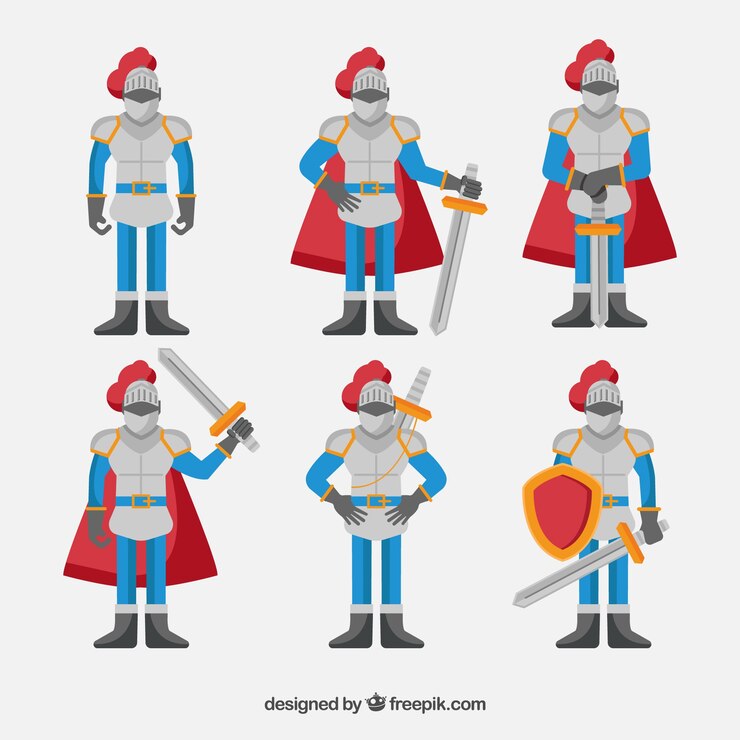Free Vector collection of characters with armor in flat design