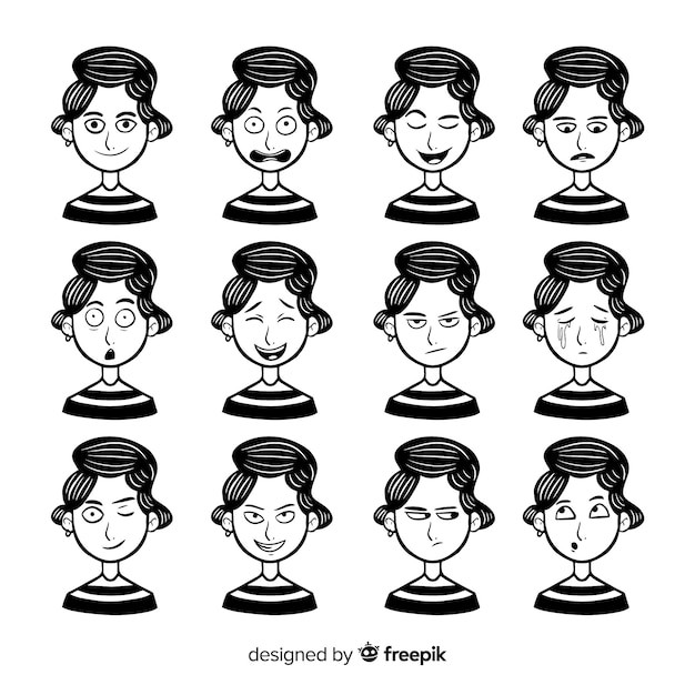 Free vector collection of characters with different facial expressions