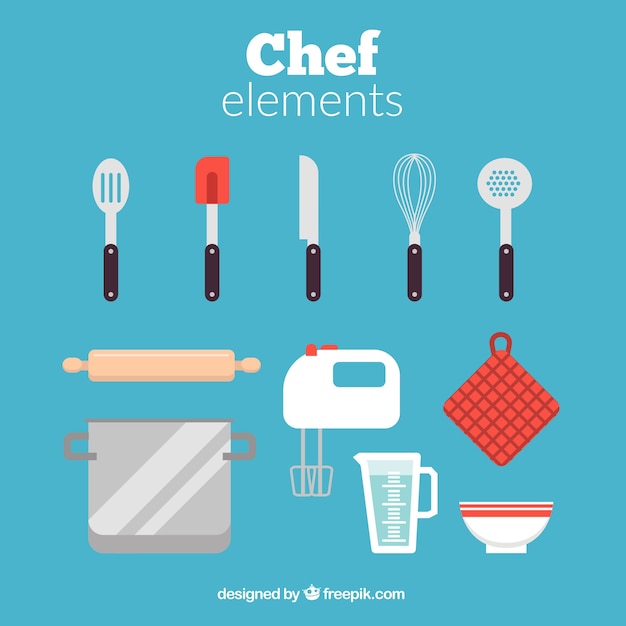 Free vector collection of chef elements in flat design