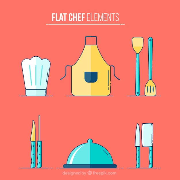 Free vector collection chef equipment in flat design