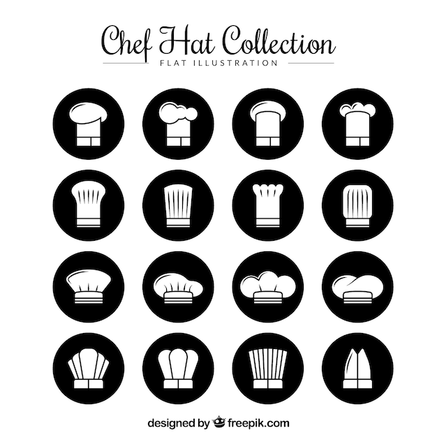 Vettore gratuito collezione di cappelli da cuoco in design piatto