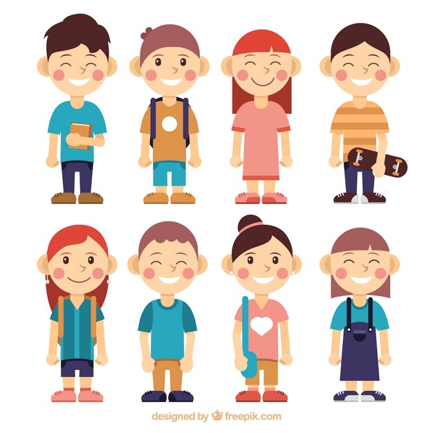 Free Vector collection of children character ready for school
