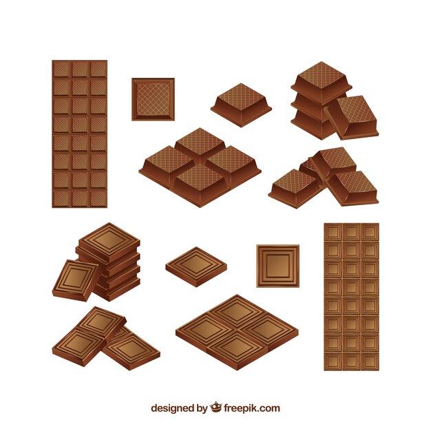 Collection of chocolate bars in realistic style