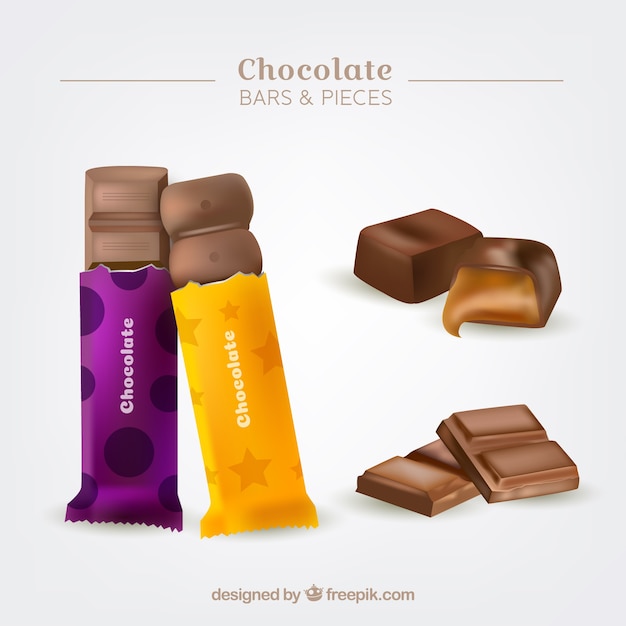 Free vector collection of chocolate bars in realistic style