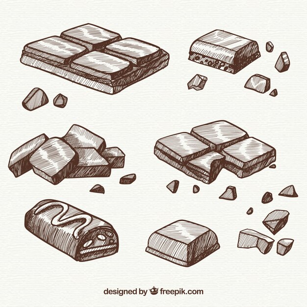 Collection of chocolate bars in sketch style