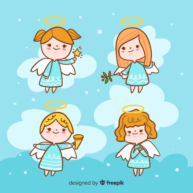 Collection of christmas angels hand drawn style
