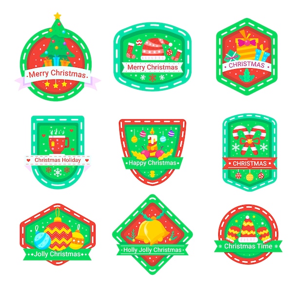 Vettore gratuito collezione di badge di natale in design piatto