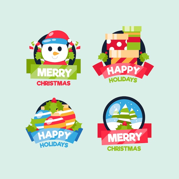 Collection of christmas badge in flat design