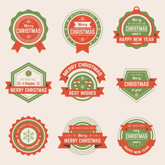 Collezione di badge di natale in design piatto