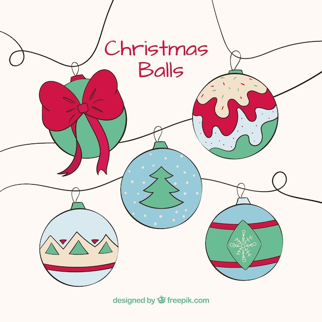 Collection of christmas balls in sketchy style