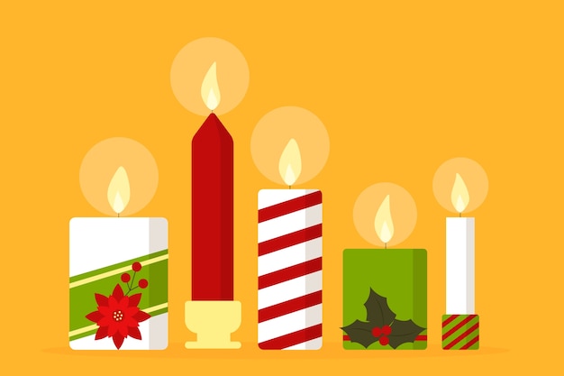 Collection of christmas candle in flat design