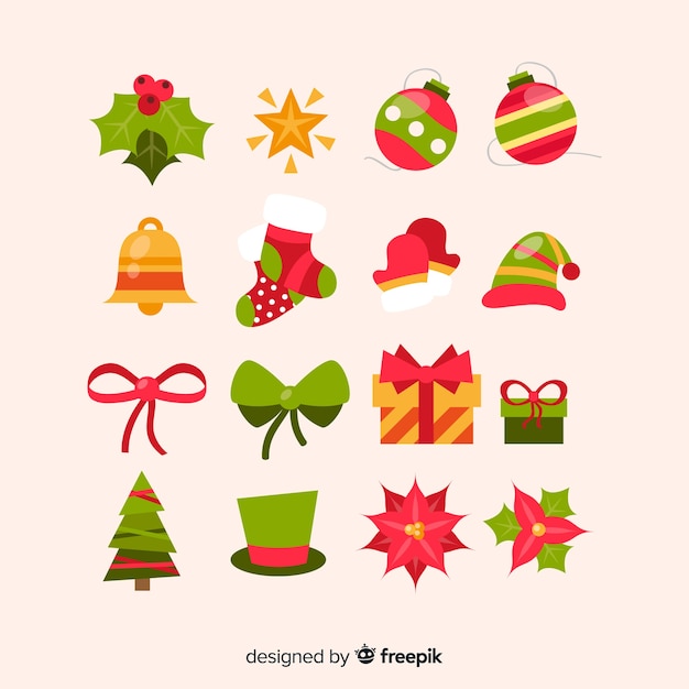 Free Vector collection of christmas decoration flat design