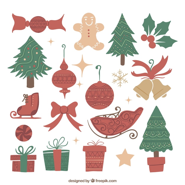 Free vector collection of christmas elements in sketchy style