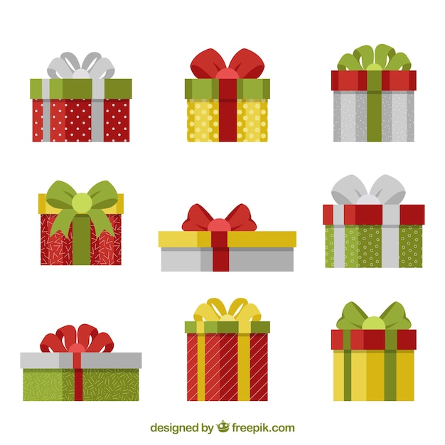 Free vector collection of christmas gift boxes in flat design