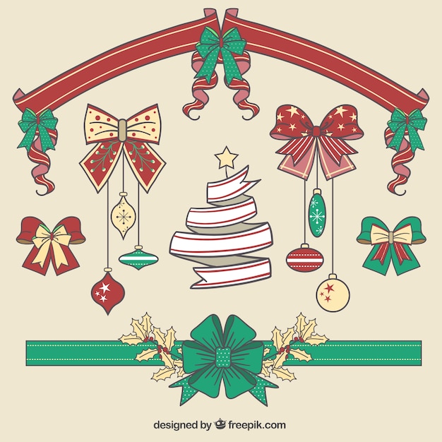 Free vector collection of christmas hand drawn ornamental ribbons