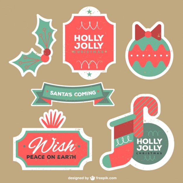 Free vector collection of christmas labels in retro style